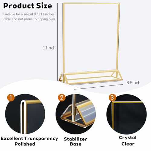 CHILDLION 3 Pack Acrylic Sign Holder 8.5x11 Inches, Double Sided Gold Picture Frame Stand up Table Top Sign Holders, Vertical Menu Flyer Stand, Plastic Frame for Stores, Restaurants, Hotels, Office (3 Pack 8.5*11) - size: 3 Pack 8.5*11