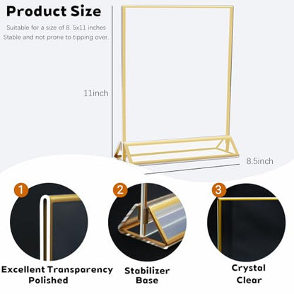 CHILDLION 3 Pack Acrylic Sign Holder 8.5x11 Inches, Double Sided Gold Picture Frame Stand up Table Top Sign Holders, Vertical Menu Flyer Stand, Plastic Frame for Stores, Restaurants, Hotels, Office (3 Pack 8.5*11) - size: 3 Pack 8.5*11