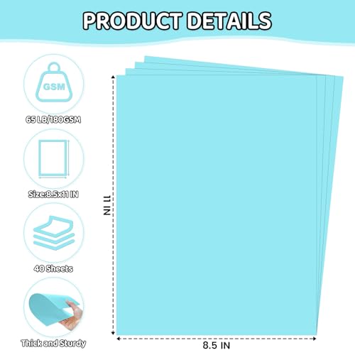 Cardstock 8.5 X 11, 40 Sheets Light Blue Card Stock, 65lb/ 180gsm Copy Paper, Cardstock Printer Paper for Art, Drawing, Invitations, DIY Cards, Craft, Construction, School & Office Supplie - color: Light Blue, size: 40Sheets