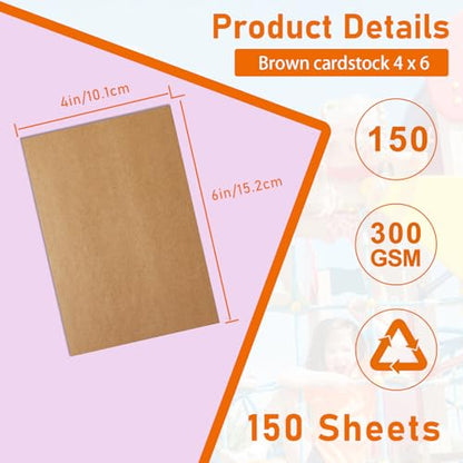 Guakicae 150 Sheets Brown Cardstock 4 x 6 Kraft Paper, 300gsm/110lb Heavyweight Flat Card Stock Craft Paper for DIY Card Making, Wedding Invitations, Greeting Cards, Stationery, Graduations - color: Brown, size: 4x6-150pcs