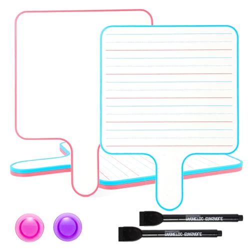 2 Pack Magnetic Handheld Dry Erase Board with Lines 9''×12'' Small White Board Classroom Pack for Students Office Double-Sided Dry Erase Paddles Include 2 Magnets & 2 Markers
