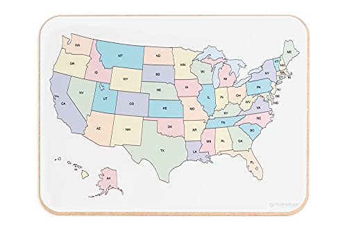 Student Lapboard with USA Map and State Names, 11" x 17" x 1/8" Double Sided Non-Magnetic Lap Board. US Map with State Name Abbreviations on One Side - color: Map With State Names
