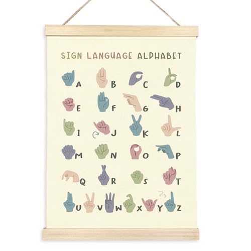 CGBHW Sign Language Alphabet Poster Hanger Frame, Baby Educational Posters Wall Art Hanging Decor for Toddler Boy Kids Room Classroom Playroom Nursery，Rainbow Boho Classroom Decor, 12x16Inch - color: Color17