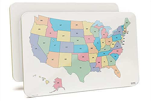 Student Lapboard with USA Map and State Names, 11" x 17" x 1/8" Double Sided Non-Magnetic Lap Board. US Map with State Name Abbreviations on One Side - color: Map With State Names