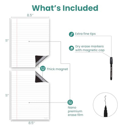 Magnetic Dry Erase Board – 8.5”x11” Reusable Lined Dry Erase List Board for Fridge 2 Pcs – Marker Included - style: White 2 Pcs