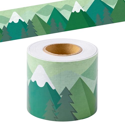 BeYumi Moving Mountains Border Trim - 65ft Back to School Green Moving Mountains Straight Rolled Border Trim Woods Pine Trees Bulletin Board Borders Classroom Office Chalkboard Decor Party Decoration - style: Green Mountain
