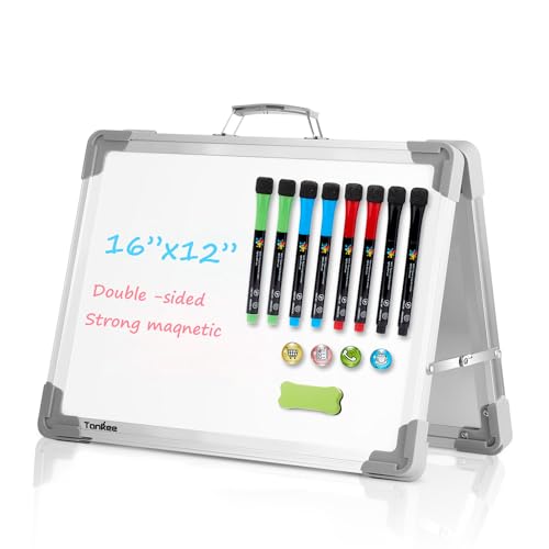 Small Dry Erase White Board – TANKEE Magnetic Desktop Foldable Whiteboard Portable Mini Easel Double Sided on Table Top with Holder for Drawing, Teacher Instruction, Memo Board - color: Gray, size: 16"x12"