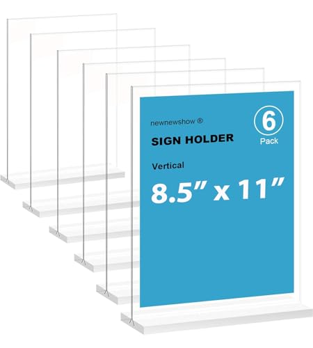 newnewshow Acrylic Sign Holder 8.5x11 Inch 6 Pack Vertical T Shape Double-Sided Desktop Display Holder - size: 6 Pack 8.5*11