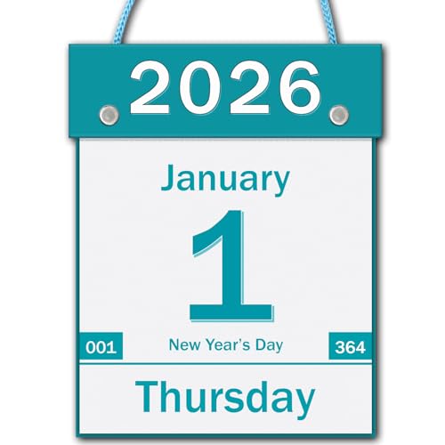 2026 Daily Wall Calendar, Page per Day with Large Print Dates, 365 Day Tear off Wall Calendar for Seniors Gift Home Office School Dorms, 8.5" x 6", Tear Away Calendars with Hanging String, Cyan - color: Cyan