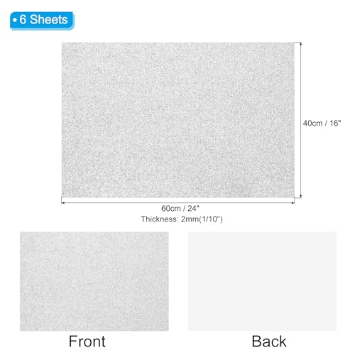 PATIKIL 2mm(1/10") Thick Adhesive Glitter Foam Sheet 16x24inch(40x60cm) Silver Tone, EVA Shiny Foam Board for Craft, 6 Pcs - color: Silver Tone