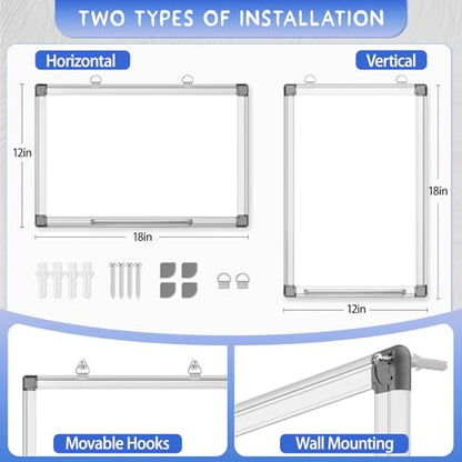 Grtard 18" x 12" White Board Dry Erase, Magnetic Dry Erase Boards, Hanging Magnetic Whiteboard with Marker and Strong Magnets, Dry Erase Board for Wall, White Boards Dry Erase for School, Office, Home - size: 18''x12''