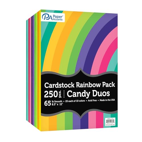Accent Design Paper Accents Variety Pack, Rainbow Cardstock, Candy Duo, 8.5x11 Inch, 250 Pack, 65lb Coordinated Color Cardstock, Scrapbooking, Card Making, and Crafts - color: Candy Duo 250pc