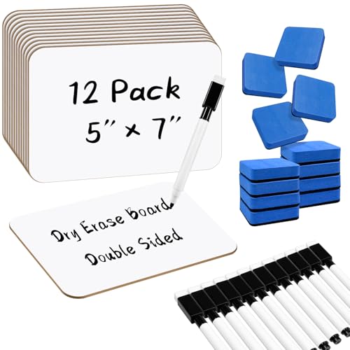 12-Pack Dry Erase Boards 5" x 7" Double-Sided Mini Whiteboard Set – Includes Markers & Erasers – Perfect for Students, Teachers, and Classroom Use