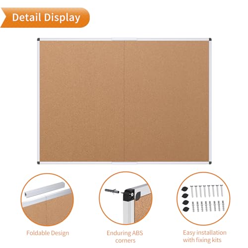 VIZ-PRO Cork Bulletin Board/Foldable Noticeboard, 36 X 24 Inches, Silver Aluminium Frame - size: 24" x 18.1"
