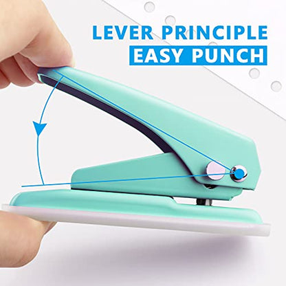 Single Hole Puncher, 1/4" Hole, 20 Sheet Capacity, Green, 1 Pack | Metal Paper Punch with Skid-Resistant Base, for Paper, Chipboard, Art Project - color: Green