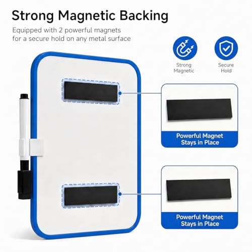 6“ X 8”Small Dry Erase Board with Erasable Markers and 2 Magnets (Blue) | ABS frame, magnetic board—smooth surface;easy to write on and erase—white board small for fridge, school lockers, and offices - color: Blue