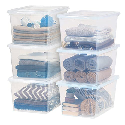 IRIS USA 6-Pack Storage Bins with Lids, 58 Quart, Clear Stackable Containers Box Organize Shoes Closet Shelves Clothes Blankets Towels - BPA-Free Plastic - size: 58 Qt, style: 6 Pack