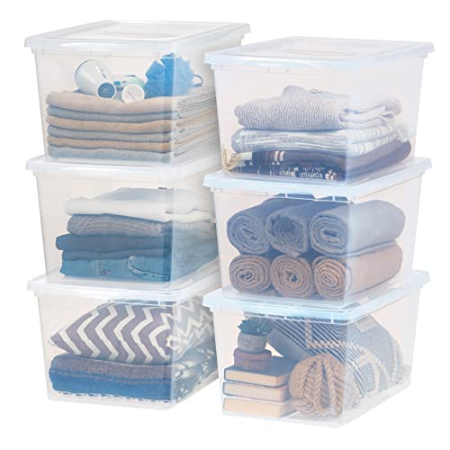 IRIS USA 6-Pack Storage Bins with Lids, 58 Quart, Clear Stackable Containers Box Organize Shoes Closet Shelves Clothes Blankets Towels - BPA-Free Plastic - size: 58 Qt, style: 6 Pack