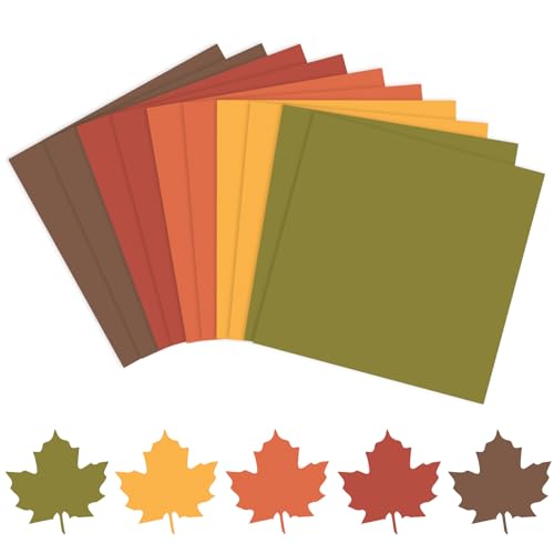 50 Sheet 12 x 12 Inch Assorted Autumn Colored Card Stock Paper Red Yellow Green Brown Scrapbook Paper for Fall Thanksgiving DIY Maple Leaves Card Making School Office Home Supplies, 65lb - color: Autumn