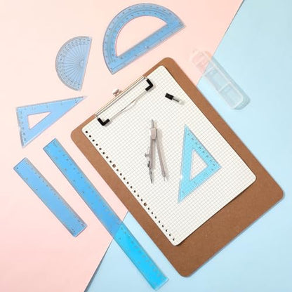 Zonon 7 Pcs Geometry Kit with Drawing Compass, 6 & 4 Inch Protractors, 45/60 Degree Triangle Rulers, 12 & 6 Inch Straight Rulers, Transparent Math Drafting Tools for Student School, Office(Blue) - color: Blue