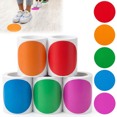 Ireer 500 Pcs 3.5" Classroom Floor Stickers, Large Circle Vinyl Floor Dot Stickers, Removable Colorful Coding Label for Line up Marker Social Distancing Spots Office Organizing (Multicolor) - size: 3.5"