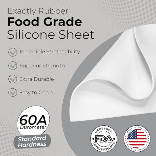 Exactly Rubber - White Silicone Sheet, 60A Durometer Silicone Mat, Food-Grade Rubber Mat with -80 to 450°F Temperature Resistance, 400% Elongation, Silicone Placemat Made in The USA, 1/16 x 18” x 18” - size: 1/16 x 18 x 18