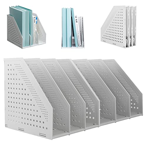 SAYEEC 2Pcs Collapsible Plastic Magazine File Holder Vertical Binder Storage Organizer for Desk Sturdy Upright Desktop Magazine Organizer Folder Rack for Office School Home (3 Compartments, Gray) - color: 2Pcs Gray (3 Compartments)