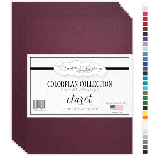 Cardstock Warehouse Colorplan Claret Burgundy Cardstock Paper – 25 Sheets, 8.5 x 11" – 100 lb. / 270 GSM Premium Matte Cover Cardstock for Invitations, Card Making, Scrapbooking & DIY Projects - color: Claret