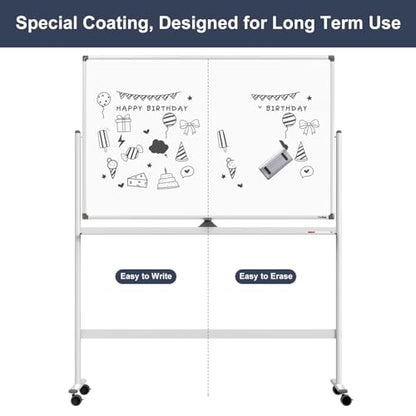 Dry Erase Whiteboard Easel on Wheels - TANKEE 48" x 32" Large Double Sided Mobile Whiteboard, Reversible Magnetic Rolling White Board for Home Office Classroom, Flip Chart Holders and Paper Pad - color: White, size: 48"x32"