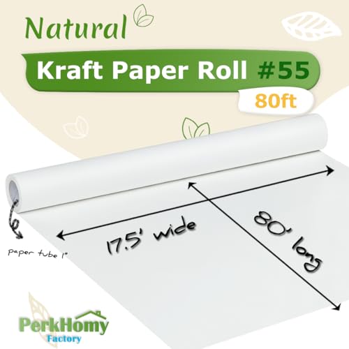 PerkHomy White Kraft Paper Roll 17.5" x 960" (80') for Gift Wrapping Bouquet Flower Art Painting Craft Writing Packaging Shipping 80GSM 55LB (White, 17.5" x 80') - color: White, size: 17.5" x 80'