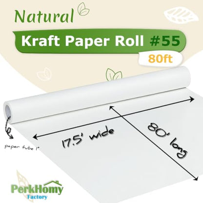 PerkHomy White Kraft Paper Roll 17.5" x 960" (80') for Gift Wrapping Bouquet Flower Art Painting Craft Writing Packaging Shipping 80GSM 55LB (White, 17.5" x 80') - color: White, size: 17.5" x 80'