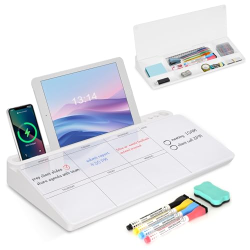 Desktop Glass Whiteboard with Storage, Weekly Calendar Desk Dry Erase White Board, Desk Organizers and Accessories, Weekly Planner Board for Planning, Memo, Note, Office, Home, College, School - White - color: Weekly Planner-white