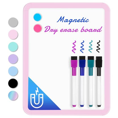 VUSIGN Small White Board Dry Erase, 8.5'' x 11'' Magnetic Dry Erase Board, Mini Whiteboard with Markers for Students, Fridge, Wall, Locker, Pink - color: F-pink