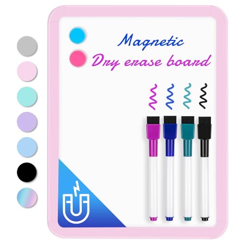 VUSIGN Small White Board Dry Erase, 8.5'' x 11'' Magnetic Dry Erase Board, Mini Whiteboard with Markers for Students, Fridge, Wall, Locker, Pink - color: F-pink