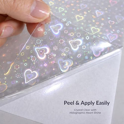 Bleidruck 25 Sheets 8.25x11.7 Inches Hearts Holographic Premium Cold Laminated Film Glitter Holographic Overlay Laminating Self Adhesive Film - style: Hearts