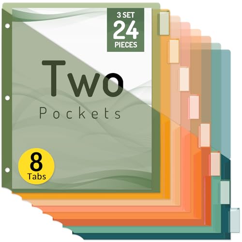 Forvencer 8 Count Dividers with Two Pockets, 8 tabs Binder Dividers for 3 Ring Binder Organizer, Multicolor, 3 Sets - color: Green, size: 3 Sets
