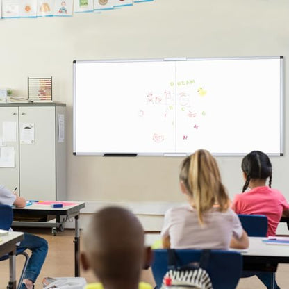 VIZ-PRO Magnetic Dry Erase Board, 96 X 48 Inches, Foldable Wall-Mounted Whiteboard with Silver Aluminum Frame & Marker Tray for School Office and Home 8' X 4' - size: 96"W x 48"H