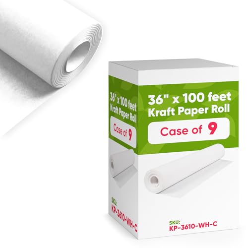 36" x 1200" (100 ft) White Kraft Paper (Case of 9 Rolls), 45 lbs Thickness, Kraft Paper for School, Arts, Gift Wrapping, Moving - color: White, style: Bulk Case - 1 Color