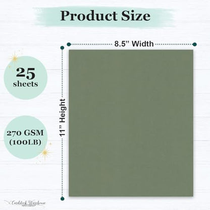 Cardstock Warehouse Colorplan Mid Green Cardstock Paper – 25 Sheets, 8.5 x 11" – 100 lb. / 270 GSM Premium Matte Cover Cardstock for Invitations, Card Making, Scrapbooking & DIY Projects - color: Mid Green