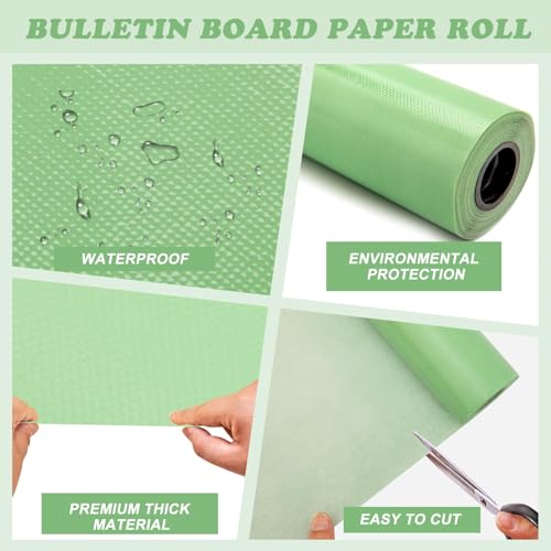 Boho Green Bulletin Board Paper Roll,14.8FTx47IN Large Reusable Waterproof Erasable Classroom Wall Background Backdrop Paper, Fade-Resistant Fabric Wrapping School Decors Teacher Supplies - color: Green