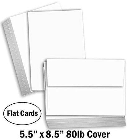 Hamilco White Cardstock Paper, Flat Cards with Envelopes – 5.5" x 8.5", 80 lb Cover, Blank Index, Note & Invitation Cards, 100 Pack - size: 100 Pack - with Envelopes