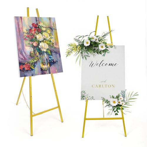 4-Tier Gold Easel Stand for Sign, 2 PACK Large Adjustable Height Display Easel for Wedding Sign, Party, Posters, Commercial Display, Heavy Duty Metal Painting Art Easel Exhibit Stand