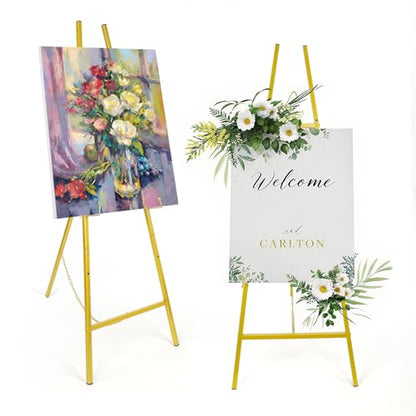 4-Tier Gold Easel Stand for Sign, 2 PACK Large Adjustable Height Display Easel for Wedding Sign, Party, Posters, Commercial Display, Heavy Duty Metal Painting Art Easel Exhibit Stand
