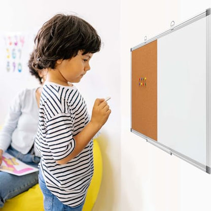Comix Cork Board Magnetic Dry Erase Board Combo, 24 x 18 Inches Whiteboard and Bulletin Board Combination, Aluminum Frame Vision Board with 4 Dry Erase Markers, 4 Magnets, Eraser, Push Pins - size: 24" x 18"