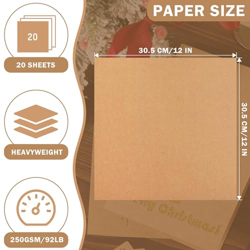20 Sheets Brown Kraft Cardstock 12" x 12" Card Stock 250gsm/92lb Thick Construction Paper for Cricut, Scrapbook, Crafts, Card Making UAP34DB20 - color: Brown Kraft