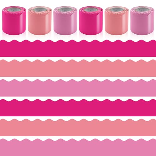 6 Rolls 196.8 Ft Valentines Day Bulletin Board Borders - Pink Classroom Borders for Scalloped Bulletin Board Trim - Teacher Border for School, Classroom, Office, Poster, Home & Party Decorations - color: Pink