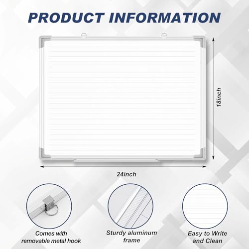 Lincia Magnetic Dry Erase Whiteboard with Lines, 24" x 18" White Board Planner for Wall, Planning Board Ruled Dry Erase Whiteboard with Aluminum Frame for Back to School Classroom Home Office(Line) - style: Line