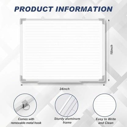 Lincia Magnetic Dry Erase Whiteboard with Lines, 24" x 18" White Board Planner for Wall, Planning Board Ruled Dry Erase Whiteboard with Aluminum Frame for Back to School Classroom Home Office(Line) - style: Line