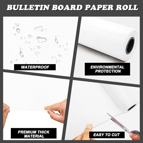 White Bulletin Board Paper Roll,14.8FTx47IN Large Reusable Waterproof Erasable Classroom Wall Background Backdrop, Fade-Resistant Fabric Wrapping Paper School Decors Teacher Supplies - color: White