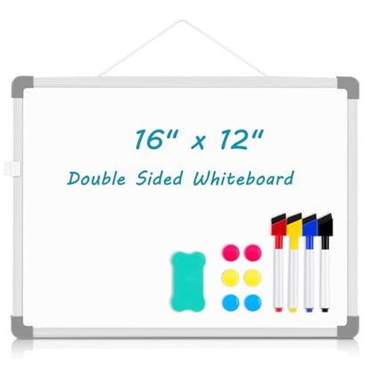 Double-Sided Magnetic Small White Board, 16" x 12" | Dry Erase Board Whiteboard for Wall Hanging White Board Dry Erase for College Dorm Room, School, Home, Office - color: Gray